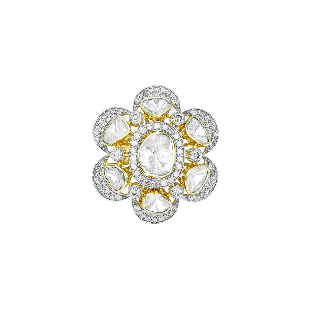 Floral Polki Open-Setting Ring with Full-Cut Diamonds